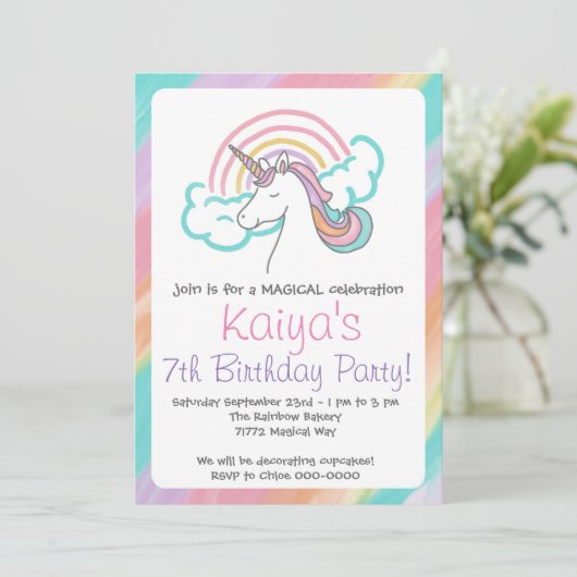 Invitation de Rainbow Unicorn (Debout devant)