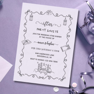 Invitation de ramadan iftar doodle violet Ramadan
