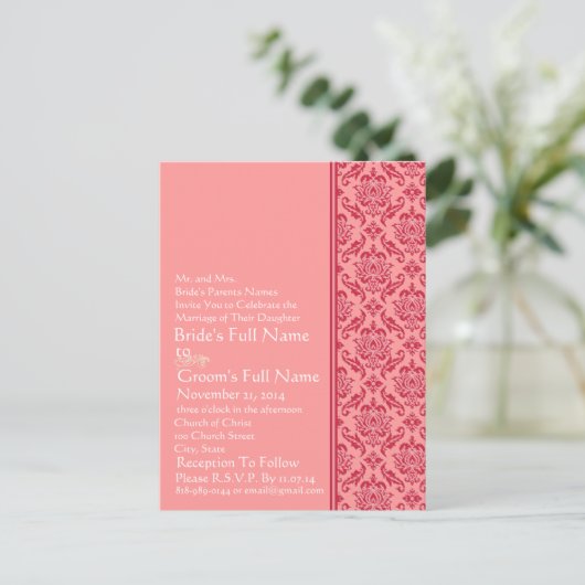 Invitation de Raspberry & White Mariage damassé (Debout devant)