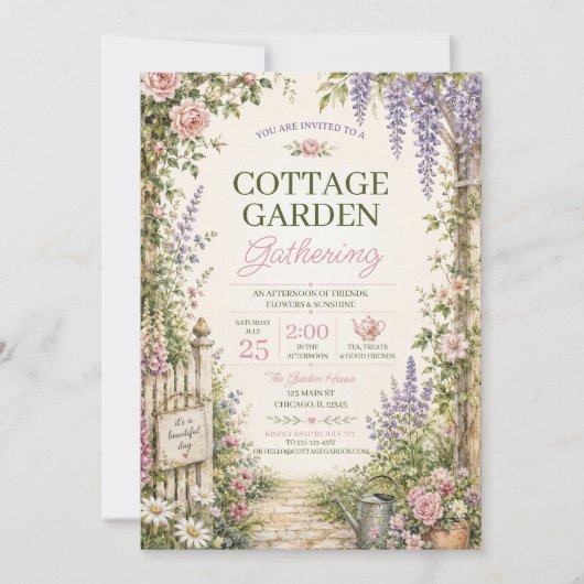 Invitation de rassemblement de jardin de campagne (Devant)