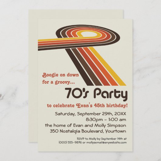 Invitation De rayures partie super les années 70 (Devant / Derrière)