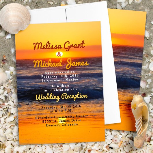 Invitation de réception après mariage à la plage a