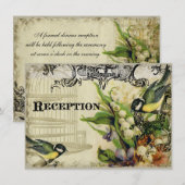 Invitation de réception, cage à oiseaux fleur jaun (Devant / Derrière)