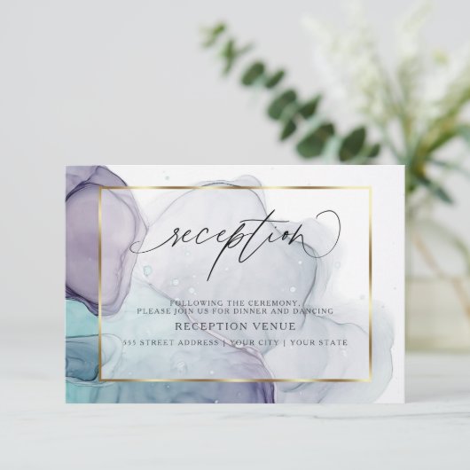 Invitation de réception chic encre plum violet sar (Debout devant)