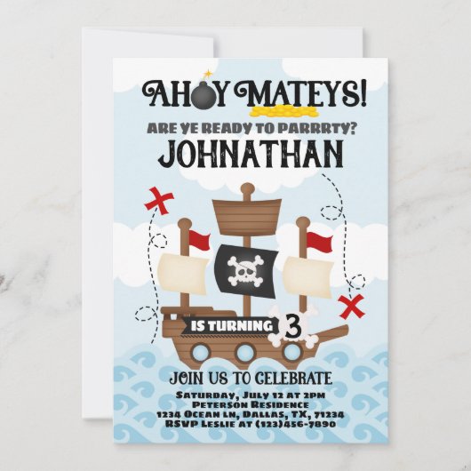 Invitation de réception d'anniversaire du navire p (Devant)