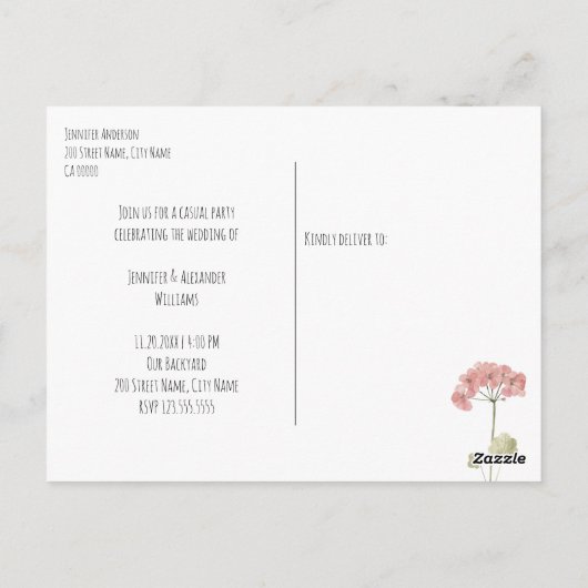 Invitation de réception de mariage (Dos)