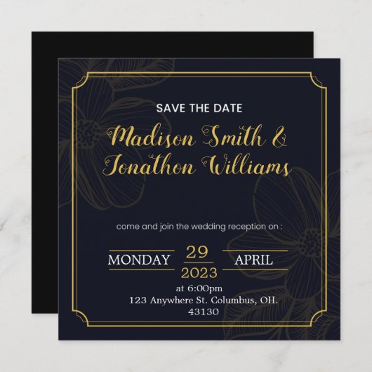 Invitation de réception de mariage à retenir (Devant / Derrière)