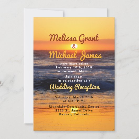 Invitation de réception de mariage après la plage (Devant)