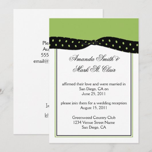 Invitation de réception de mariage après Lime Blac (Devant / Derrière)