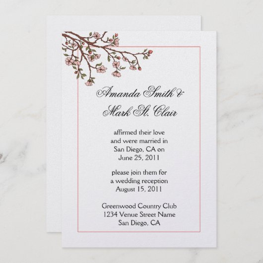 Invitation de réception de mariage après mariage a (Devant / Derrière)