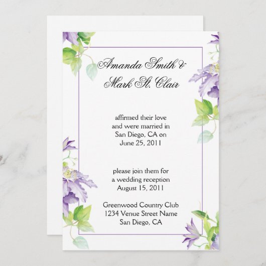 Invitation de réception de mariage après Purple Cl (Devant / Derrière)
