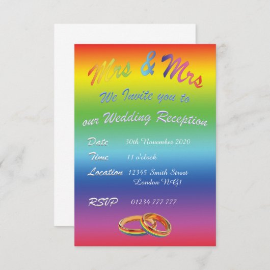 INVITATION DE RÉCEPTION DE MARIAGE ARC-EN-CIEL LES (Devant / Derrière)