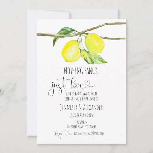 Invitation de réception de mariage au citron (Devant)