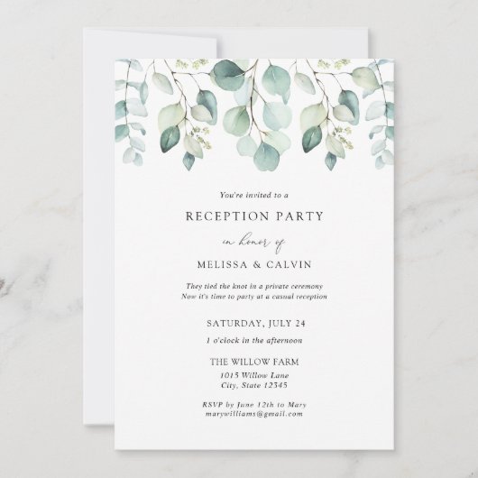 Invitation de réception de mariage au eucalyptus d (Devant)