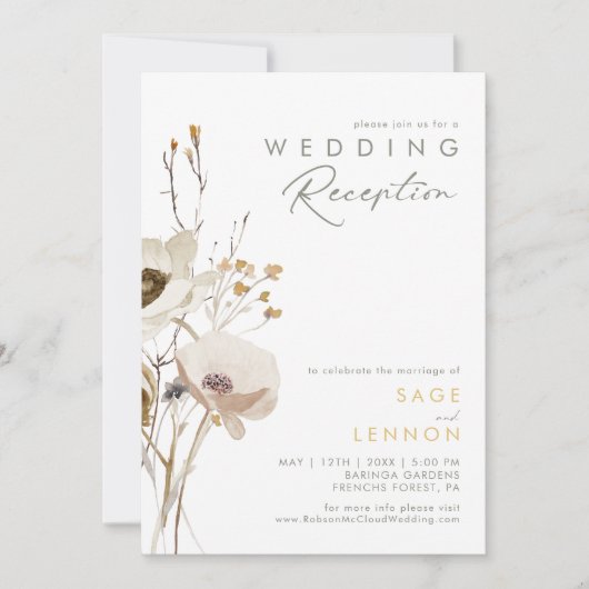 Invitation de réception de mariage aux fleurs sauv (Devant)