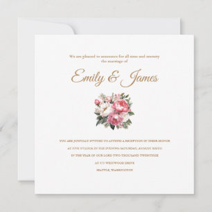 Invitation de réception de mariage aux pivoines