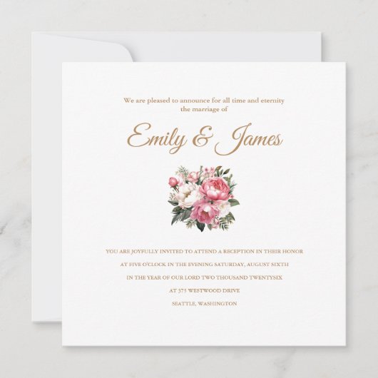 Invitation de réception de mariage aux pivoines (Devant)