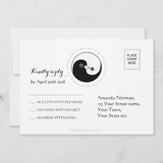 INVITATION DE RÉCEPTION DE MARIAGE. b/w YinYang co (Dos)