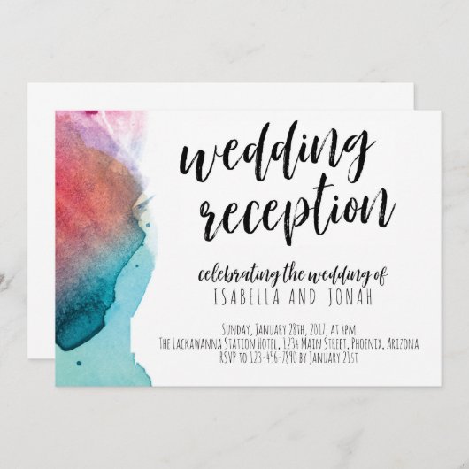 Invitation de réception de mariage d'aquarelle (Devant / Derrière)