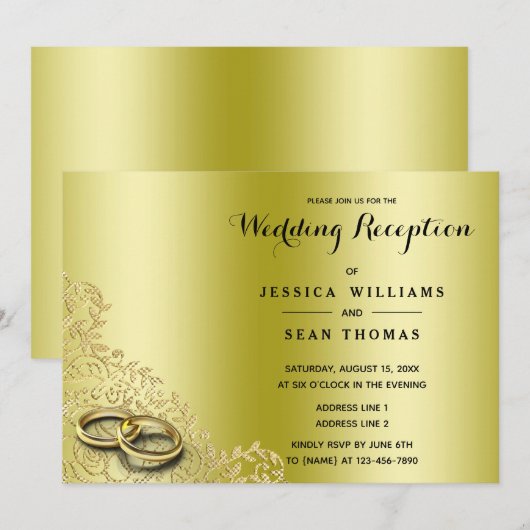 Invitation de réception de mariage élégante en or (Devant / Derrière)