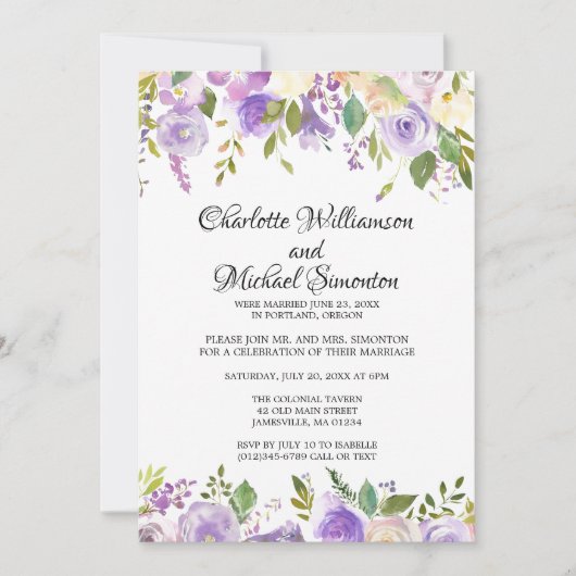 Invitation de réception de mariage en fuite floral (Devant)