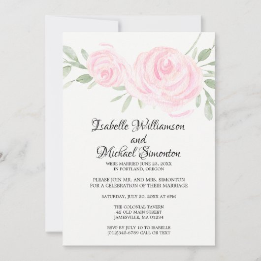 Invitation de réception de mariage en fuite Roses  (Devant)