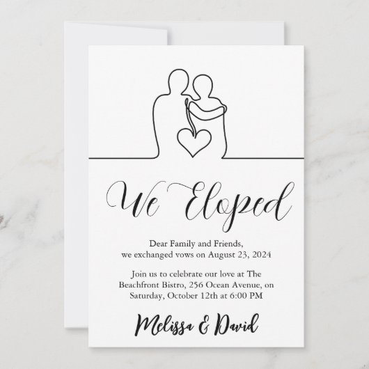 Invitation de réception de mariage en noir et blan (Devant)
