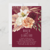 Invitation de réception de mariage floral bordeaux (Devant)