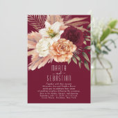 Invitation de réception de mariage floral bordeaux (Debout devant)