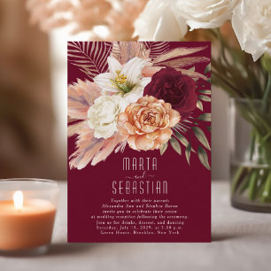 Invitation de réception de mariage floral bordeaux