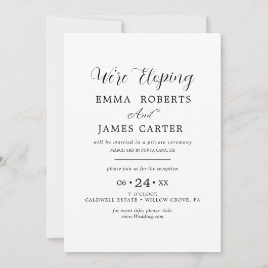 Invitation de réception de mariage intime à callig (Devant)