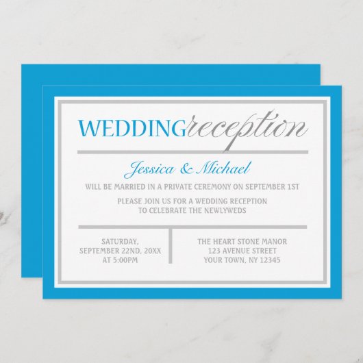 Invitation de réception de mariage moderne bleu et (Devant / Derrière)
