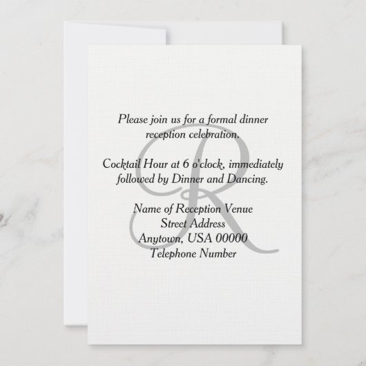 Invitation de réception de mariage Monogramme Perv (Dos)