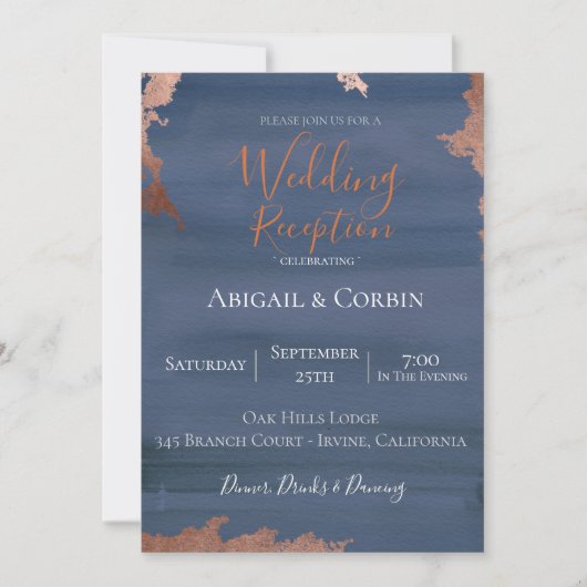 Invitation de réception de mariage Moody Blue (Devant)
