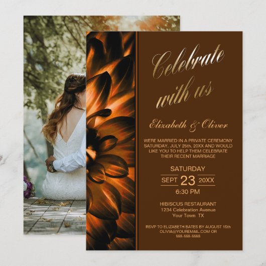 Invitation de réception de mariage photo florale e (Devant / Derrière)