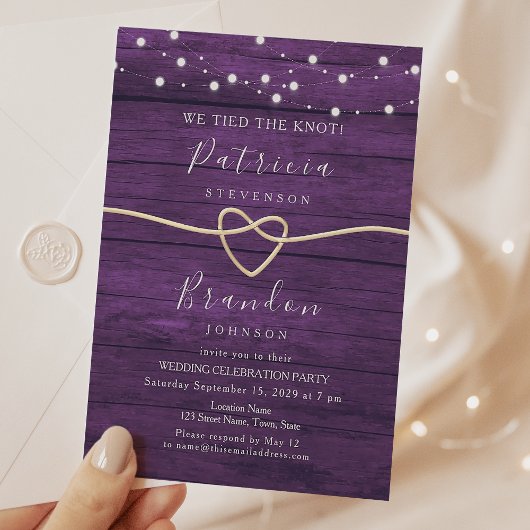 Invitation de réception de mariage rustique violet