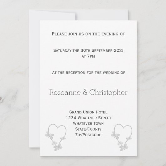 Invitation de réception de mariage Silver Heart Bu (Dos)