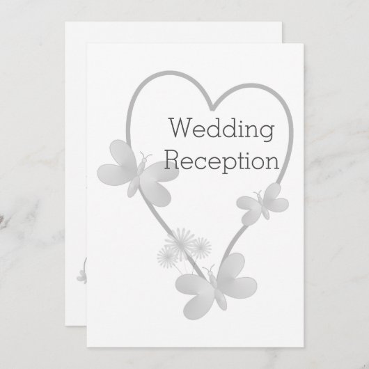 Invitation de réception de mariage Silver Heart Bu (Devant / Derrière)