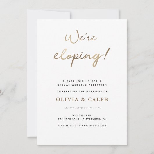 Invitation de réception de mariage We're Eloping (Devant)