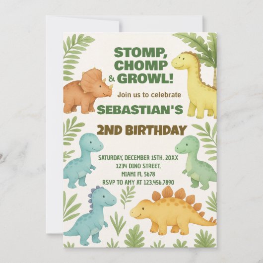 Invitation de réception Dino personnalisable (Devant)