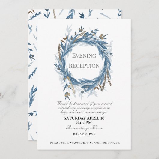 Invitation de réception du soir pour mariage, Bleu (Devant / Derrière)