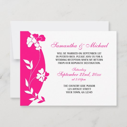 Invitation de réception florale abstraite rose vif (Devant)