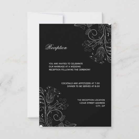 Invitation de réception - Motif floral noir/blanc (Devant)