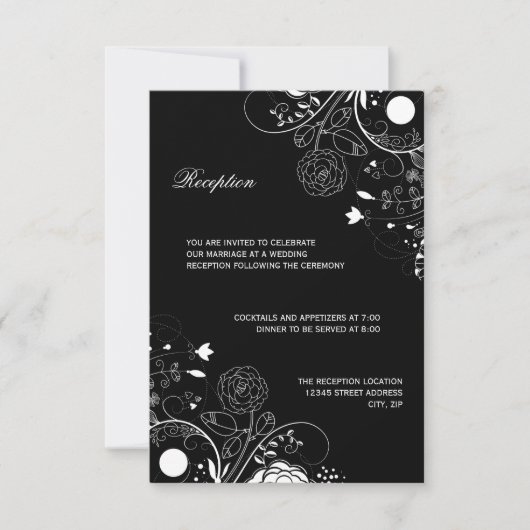 Invitation de réception - Motif floral noir/blanc (Devant)