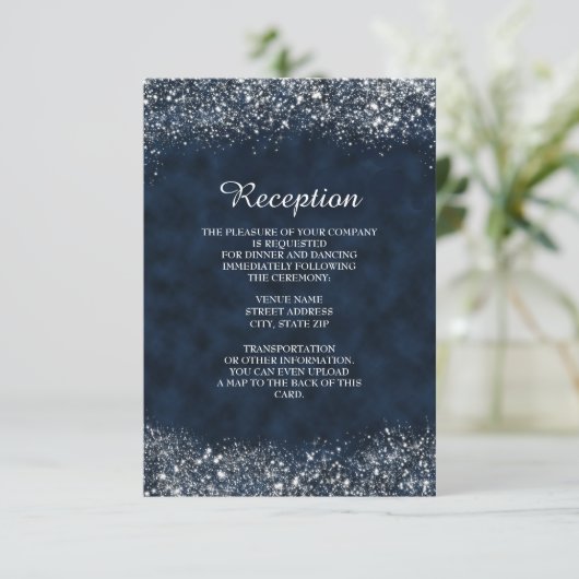 Invitation de réception Navy et White Stardust (Debout devant)