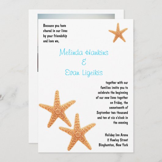 Invitation de réception Starfish (Devant / Derrière)