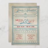 Invitation de réception vintage Rouge Blanc & Bleu (Devant / Derrière)