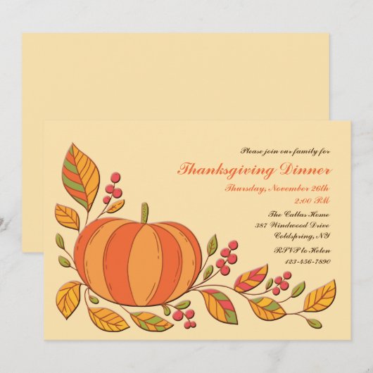 Invitation de récolte citrouille (Devant / Derrière)