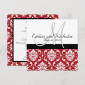 Invitation de Red Mariage damassé du Monogramme no (Devant / Derrière)
