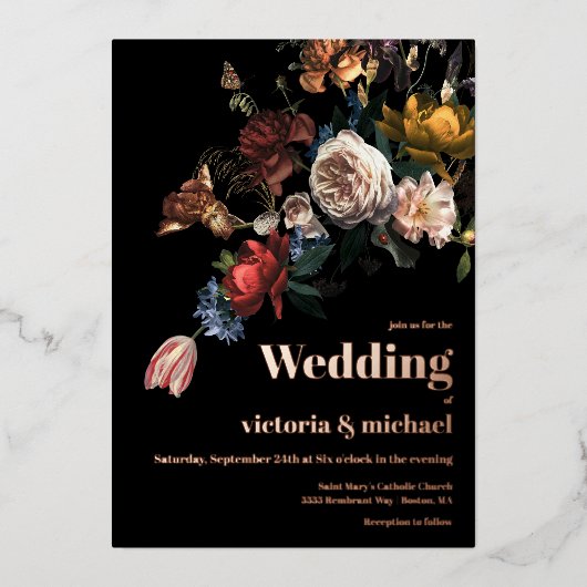 Invitation de Rembrandt Dark and Moody Floral Foil (Recto)